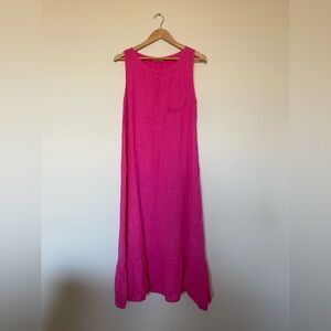 Terzo Millennio Pink Linen Dress Italy Sleeveless Ruffle Hem Size M